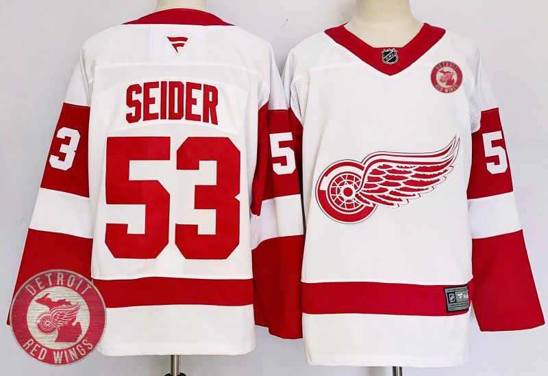 Men Detroit Red Wings #53 Seider White Fanatics 2025 NHL Jersey style 4